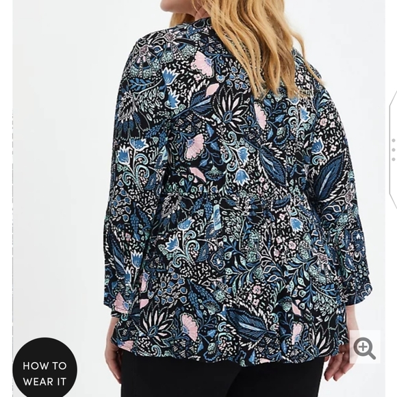 🆕🌸 3X BLACK FLORAL LACE-UP BABYDOLL BOHO TOP 🌸 - Picture 5 of 6